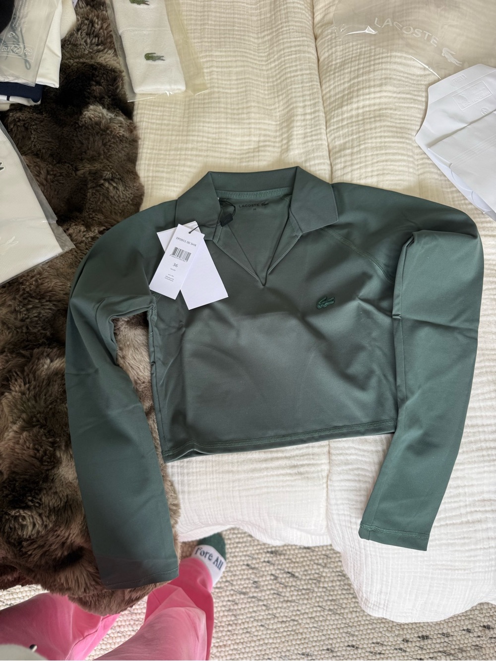 Lacoste Cropped Polo Top in Forest Green